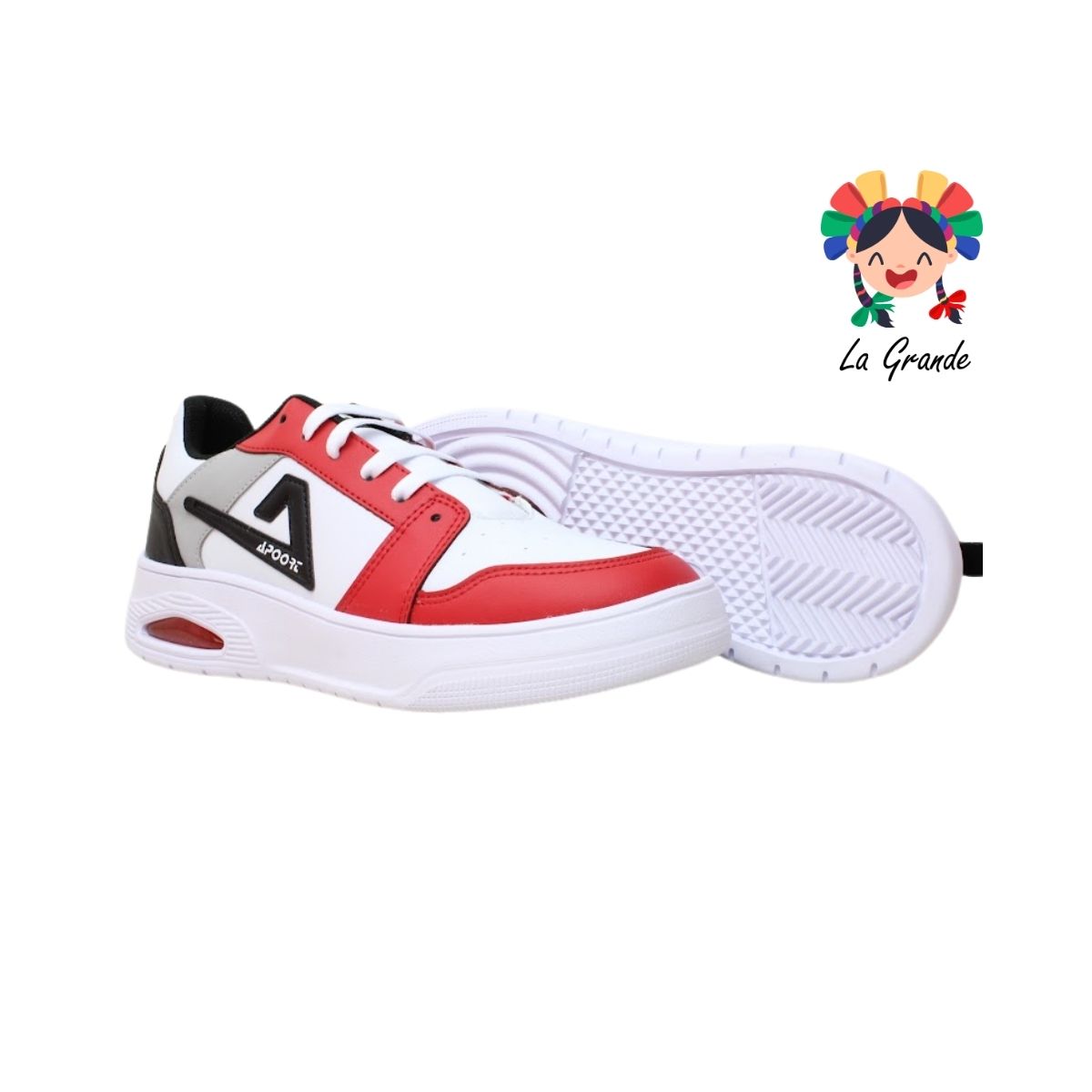 D47 APOORT Bco Rojo Ngo Piel Tenis Casual para Niña, Niño y Caballero