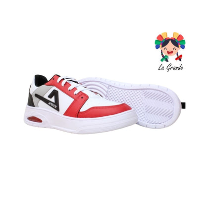 D47 APOORT Bco Rojo Ngo Piel Tenis Casual para Niña, Niño y Caballero