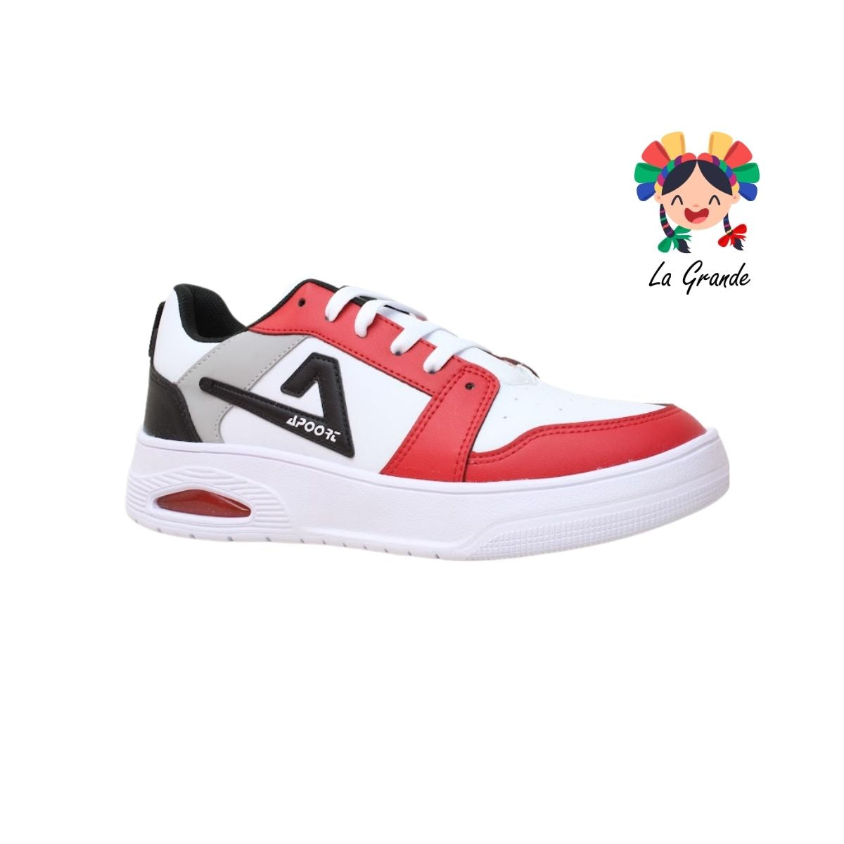 D47 APOORT Bco Rojo Ngo Piel Tenis Casual para Niña, Niño y Caballero