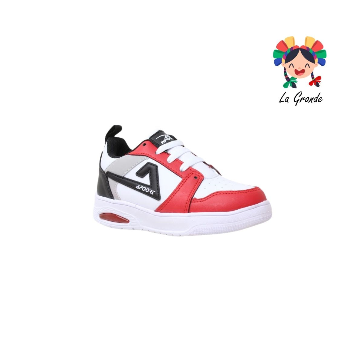 D47 APOORT Bco Rojo Ngo Piel Tenis Casual para Niña, Niño y Caballero