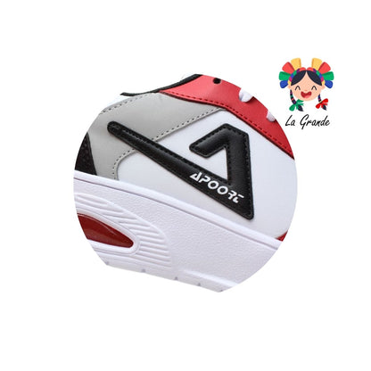 D47 APOORT Bco Rojo Ngo Piel Tenis Casual para Niña, Niño y Caballero