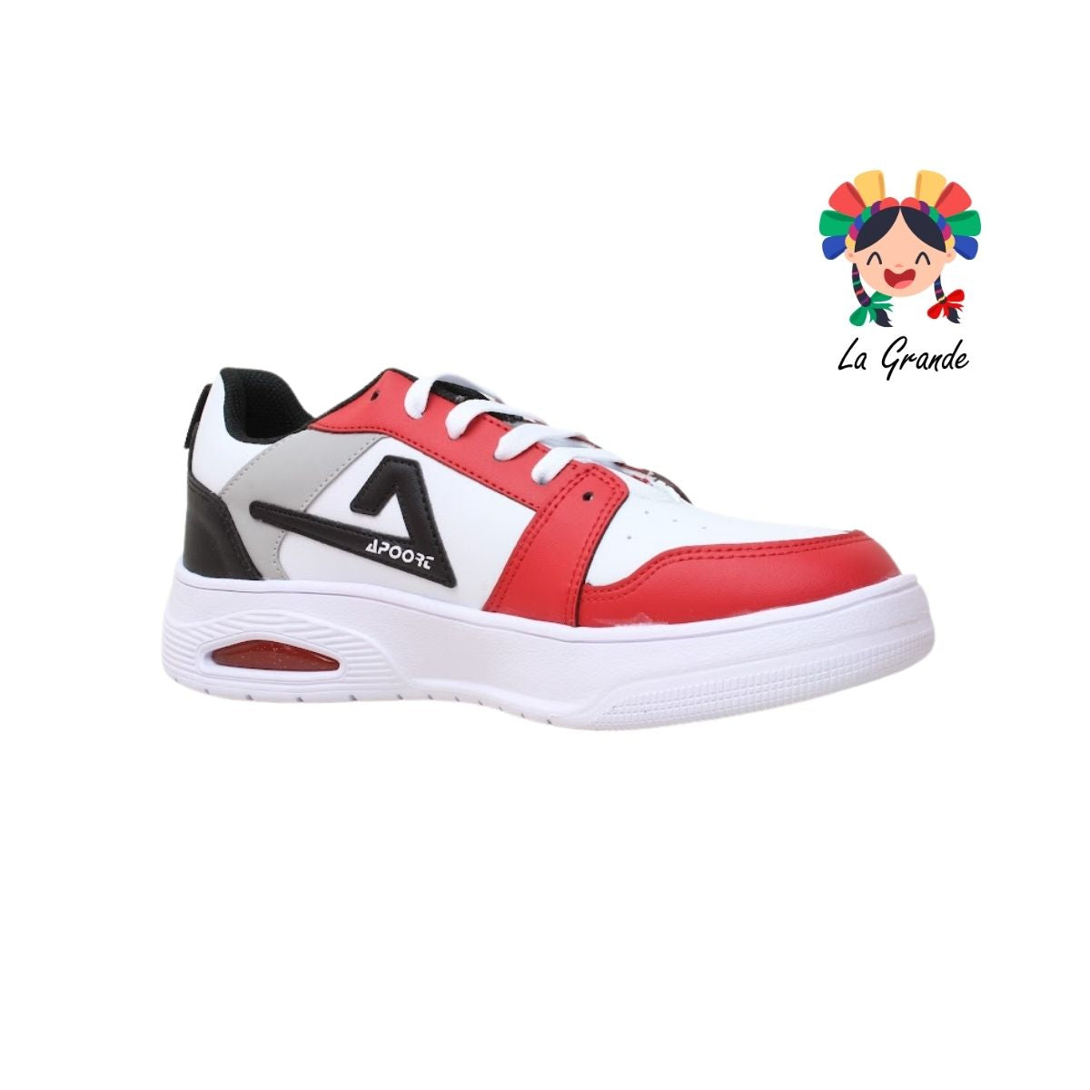 D47 APOORT Bco Rojo Ngo Piel Tenis Casual para Niña, Niño y Caballero