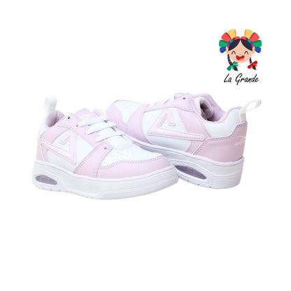 D47 APOORT Blanco Lila Piel Tenis Casual para Niña