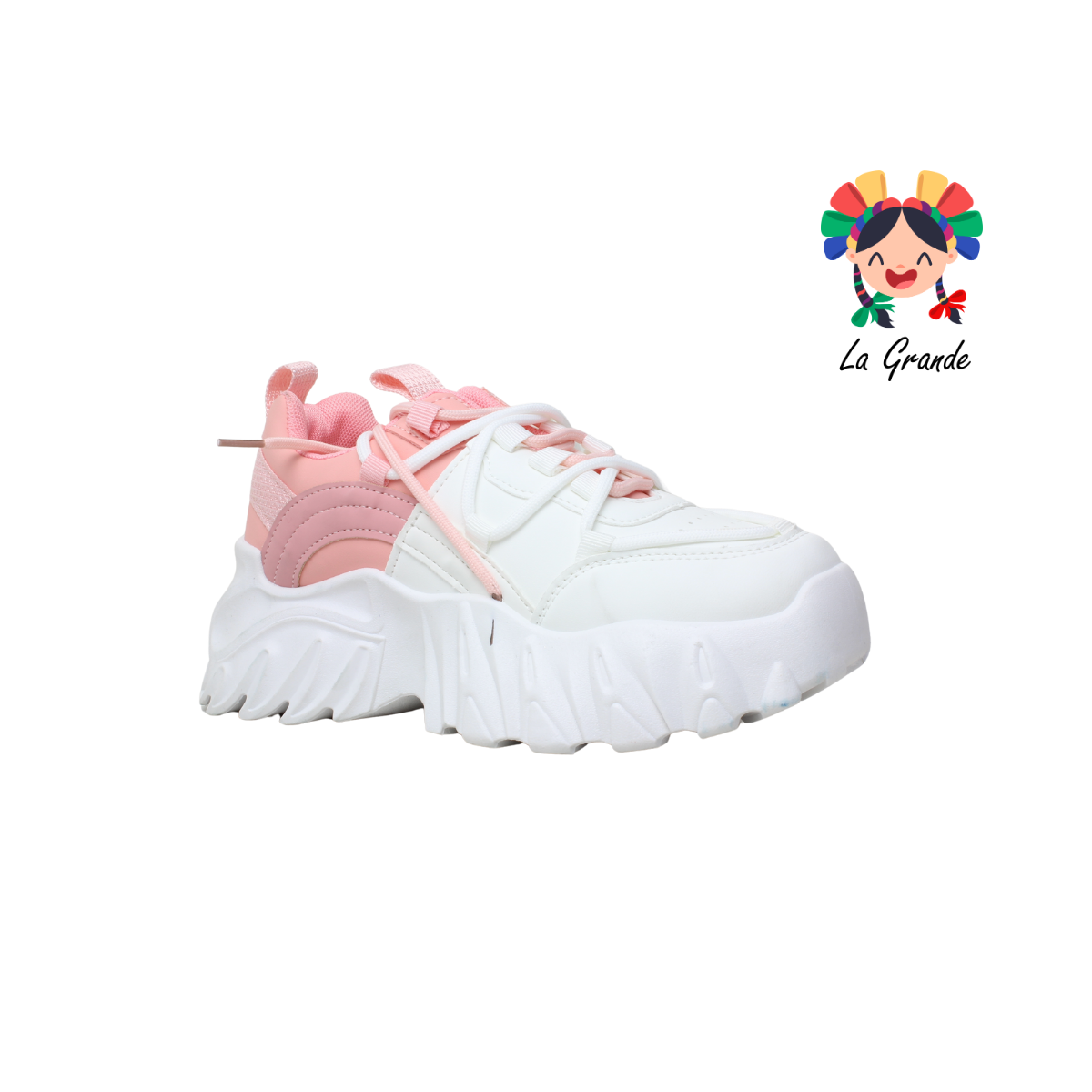 G03-3C FOSUM Blanco Rosa Sint Tenis Casual con Plataforma para Dama