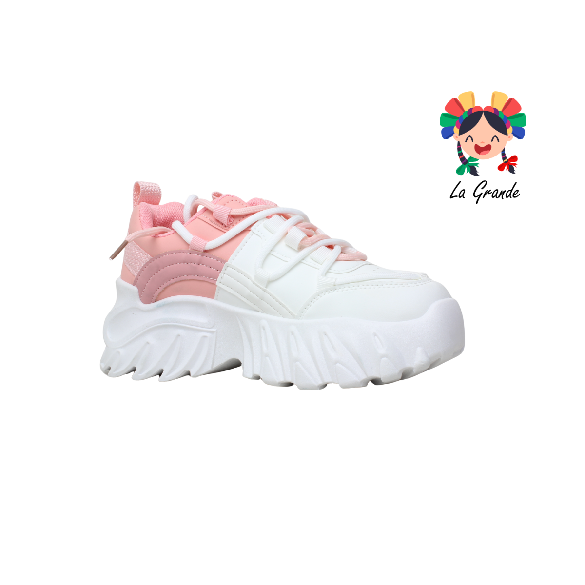 G03-3C FOSUM Blanco Rosa Sint Tenis Casual con Plataforma para Dama