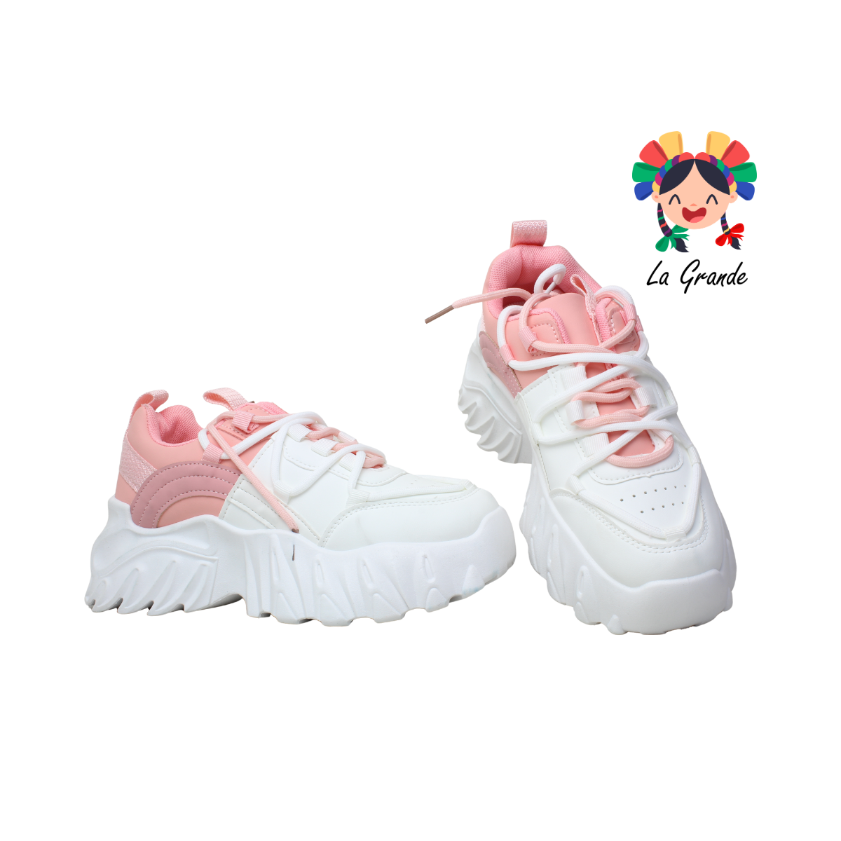 G03-3C FOSUM Blanco Rosa Sint Tenis Casual con Plataforma para Dama