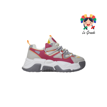 G06-4A FOSUM Beige Rojo Textil Tenis Casual Estilo Urban para Dama