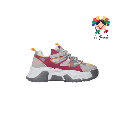 G06-4A FOSUM Beige Rojo Textil Tenis Casual Estilo Urban para Dama
