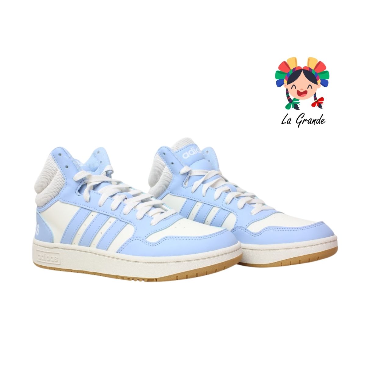 Hoops 3.0 Mid ADIDAS Beige Azul Tenis Casual Original Importado para Dama