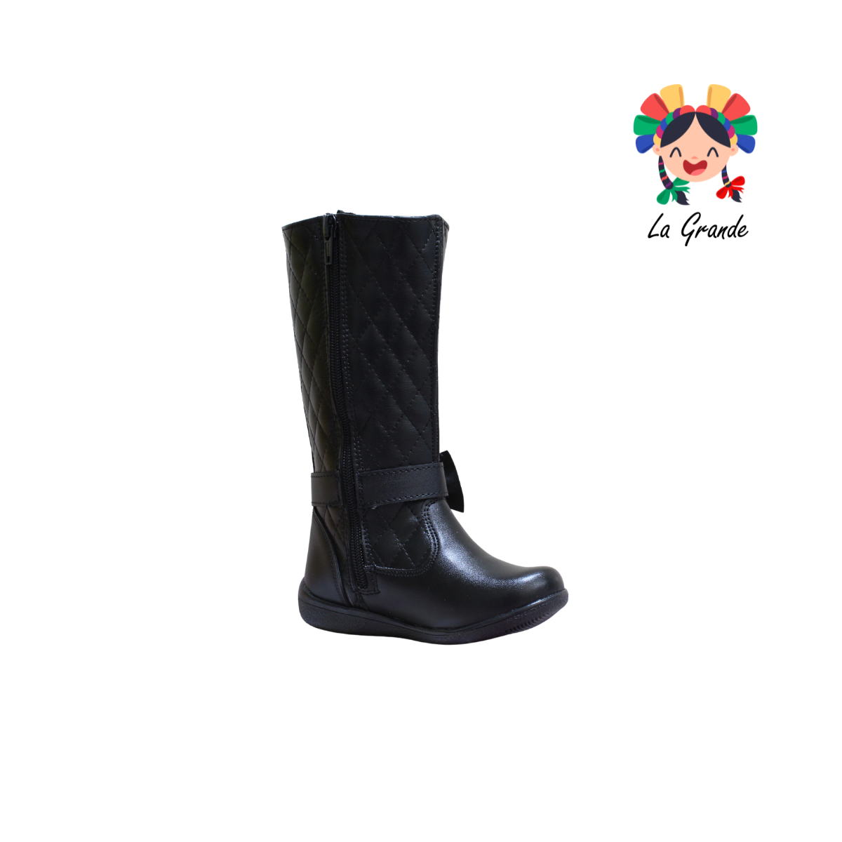 759N LADY FLORES Negro Napa Bota Alta para Niña