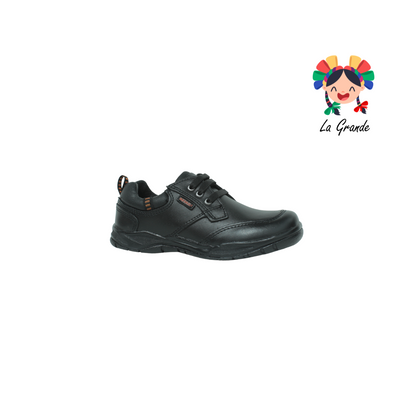 1404 NEVADA Negro Piel Zapato Escolar con Agujeta para Niño