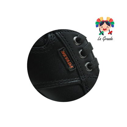 1404 NEVADA Negro Piel Zapato Escolar con Agujeta para Niño