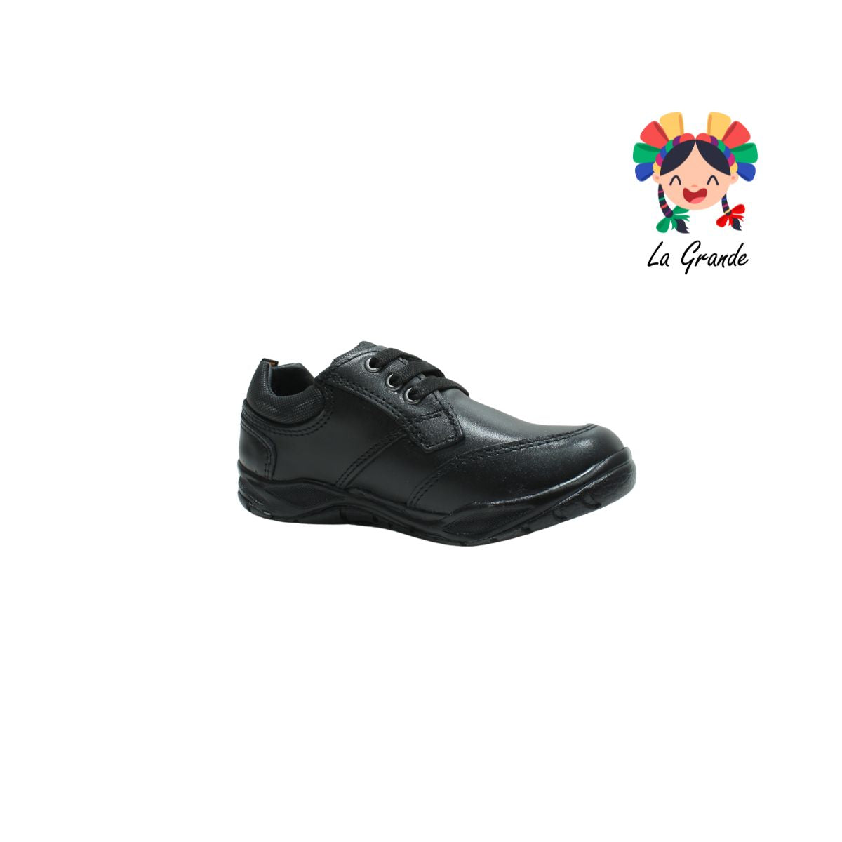 1404 NEVADA Negro Piel Zapato Escolar con Agujeta para Niño