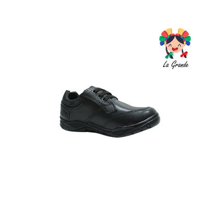 1404 NEVADA Negro Piel Zapato Escolar con Agujeta para Niño