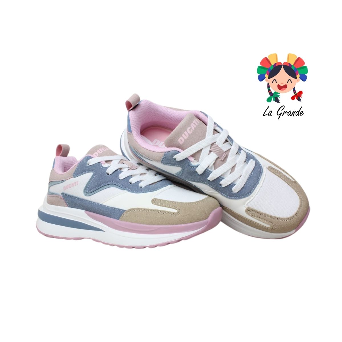 RETRO DUCATI Bco Azul Rosa Tenis Casual Importados Originales para Dama
