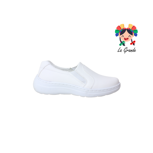 UD92 BON WILD Blanco Piel Zapato Clínico para Dama y Joven