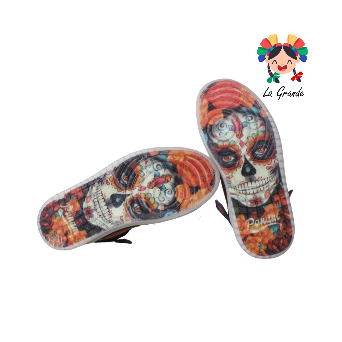 190080 PANAM Negro Morado Sint Día de Muertos Llorona Tenis para Dama, Joven y Caballero Nacional Original